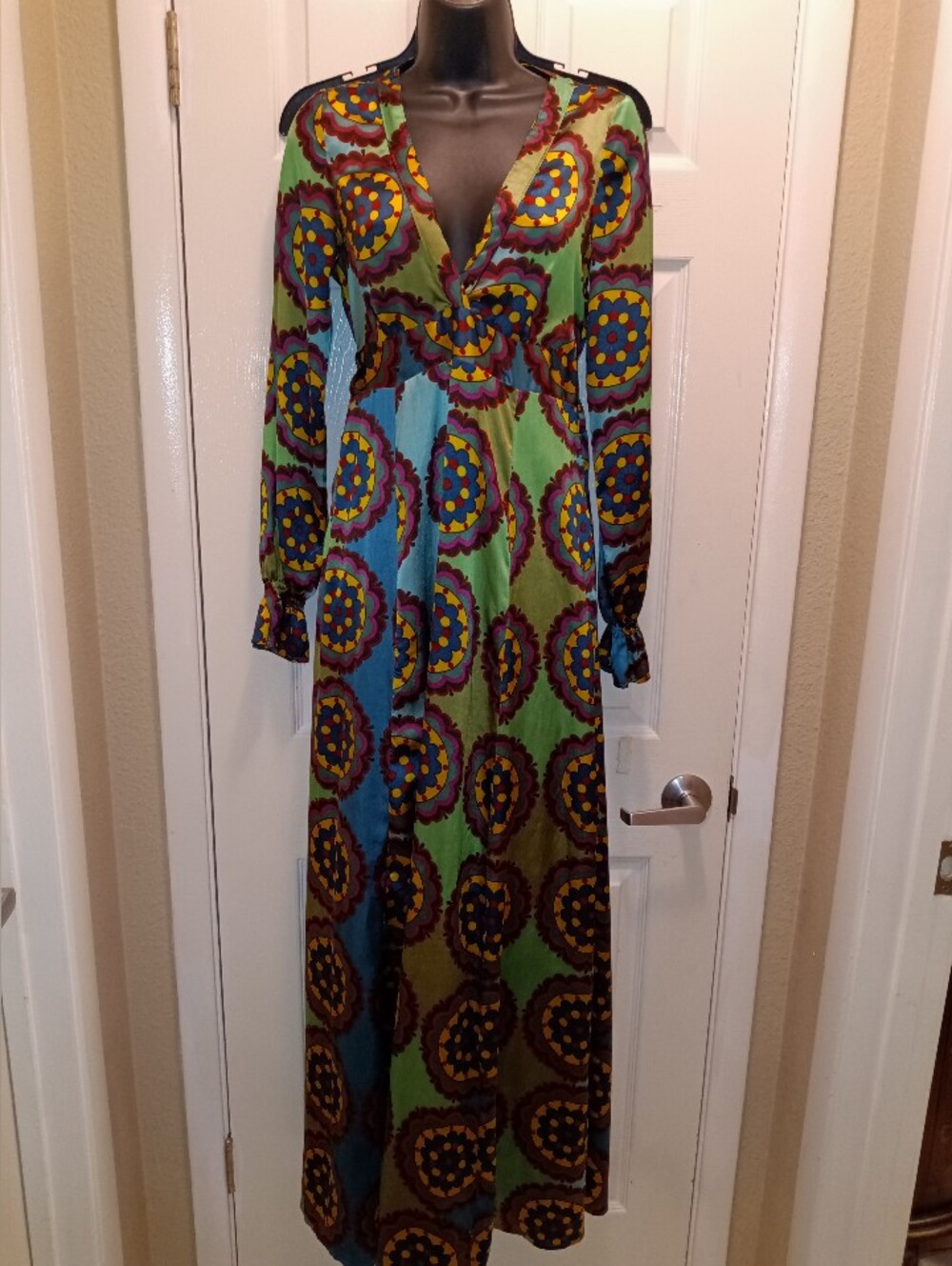 HTF Desigual Multicolor V-Neck Maxi Dress with Circular Print Stunning!!